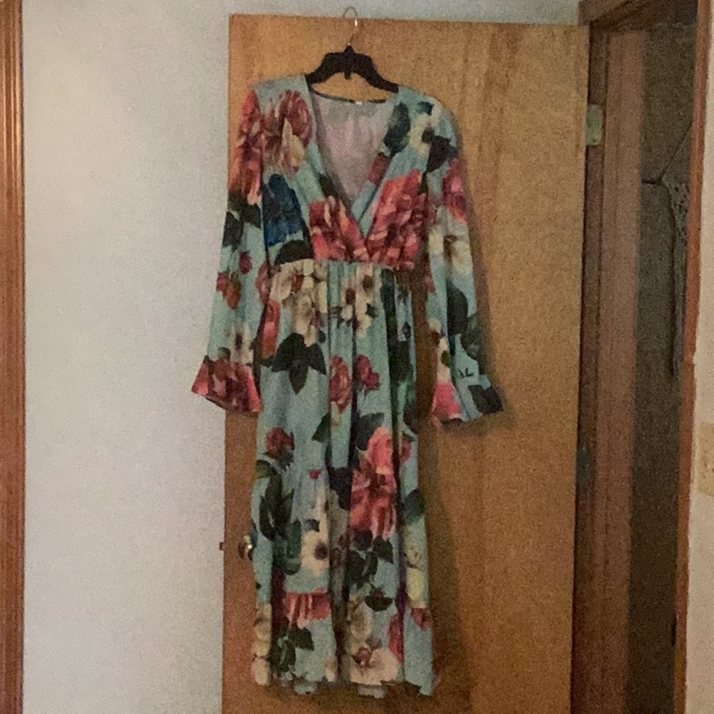 SHEIN Blue Pleated Sundress with Bishop Sleeves